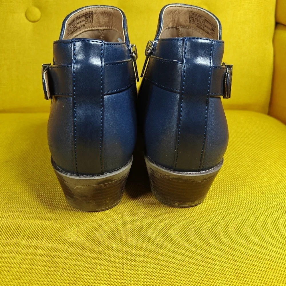 VIONIC Millie Zipper Navy Leather Ankle Comfort Boot Buckle Women's Shoe Sz 9.5